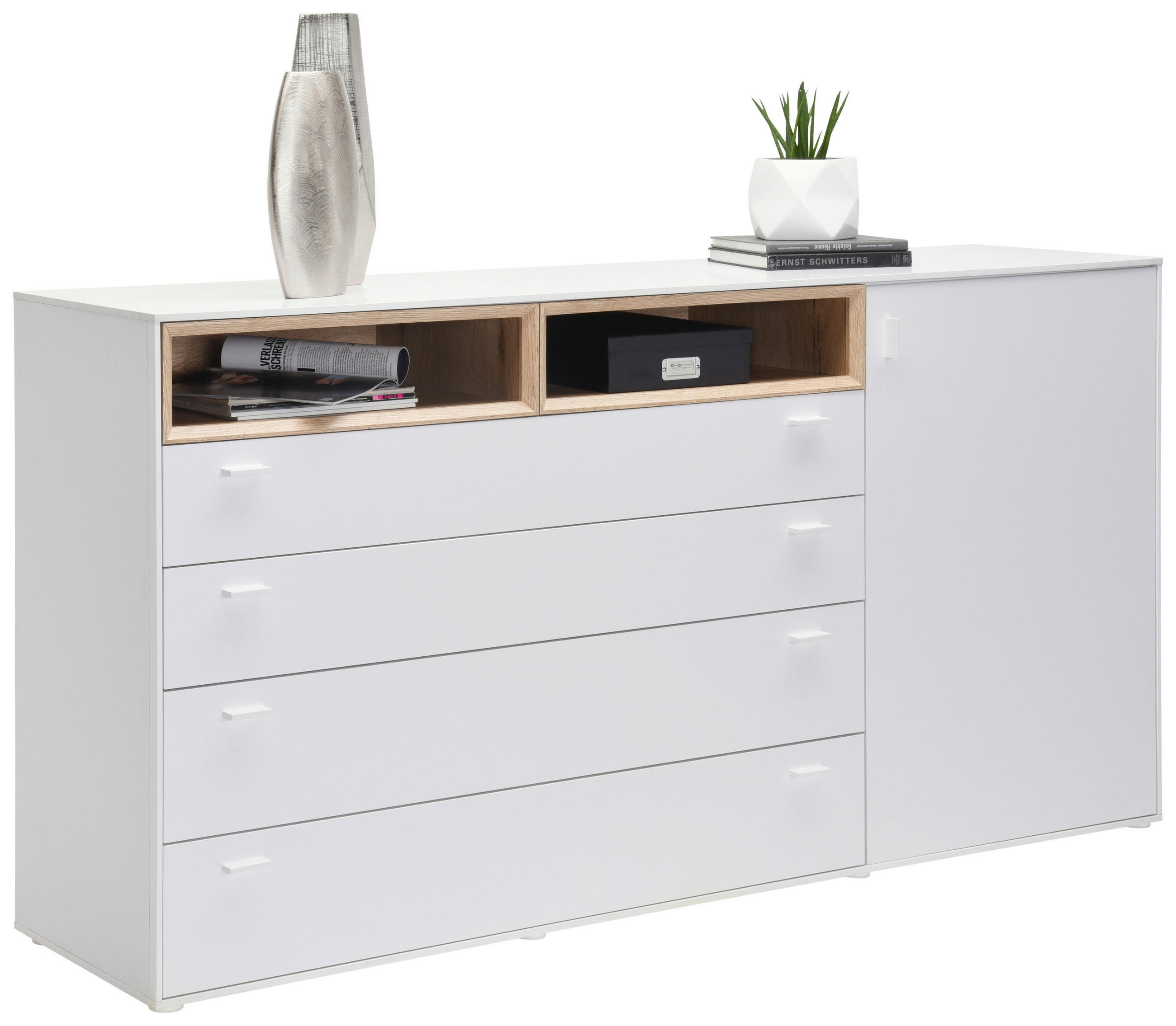 KOMODA, biela, farba duba, 180,4/92,8/43 cm - biela/farba duba, Design, kompozitné drevo (180,4/92,8/43cm) - Hom`in
