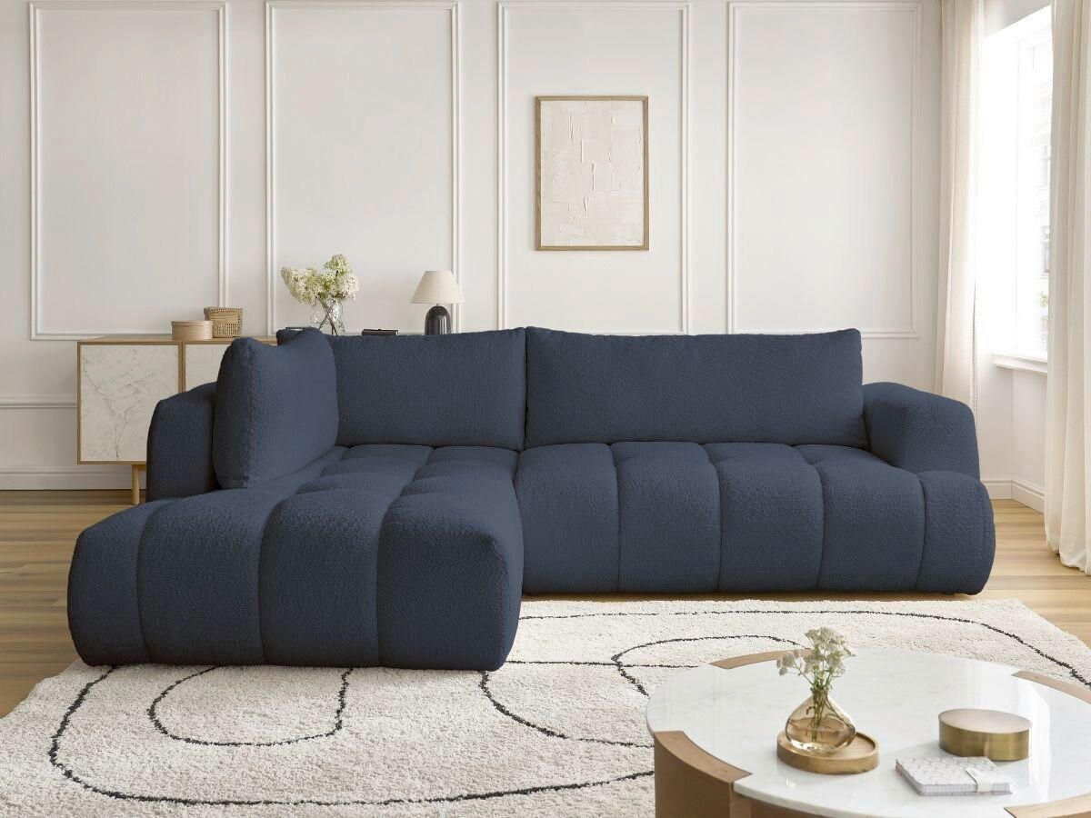 ECKSCHLAFSOFA FUJI Bouclé Dunkelblau  inkl.  - Schwarz/Dunkelblau, MODERN, Kunststoff/Textil (204/282cm)
