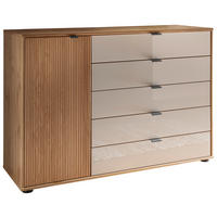 KOMODA, barve šampanjca, hrast bianco  - barve šampanjca/črna, Konvencionalno, kovina/steklo (120/86/43cm) - Venda