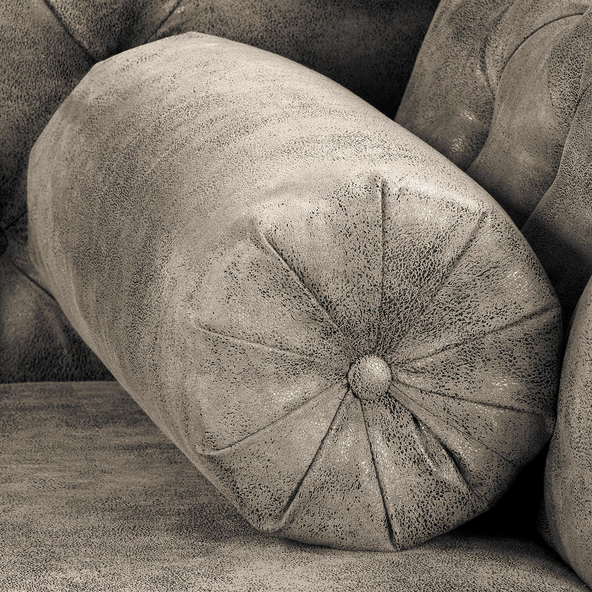 RÉCAMIERE Lederlook Hellgrau  - Hellgrau/Braun, Design, Holz/Textil (185/93/75cm) - Livetastic