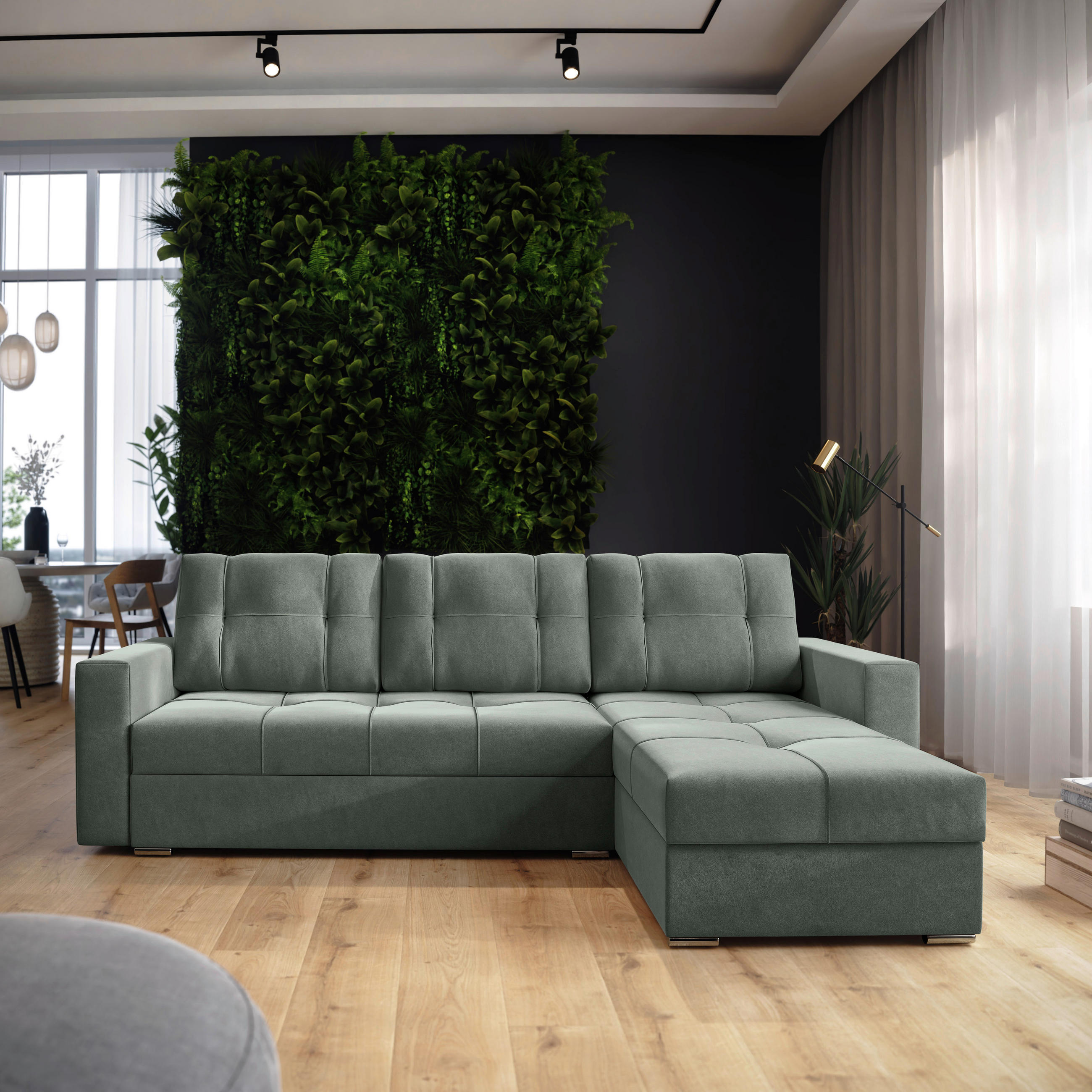 ECKSOFA Dunkelgrün Samt  - Chromfarben/Dunkelgrün, KONVENTIONELL, Kunststoff/Textil (233/140cm) - Carryhome