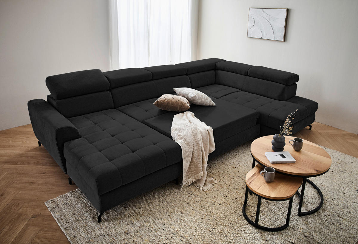 WOHNLANDSCHAFT Schwarz Struktur  - Schwarz, Design, Textil/Metall (177/327/203cm) - Stylife
