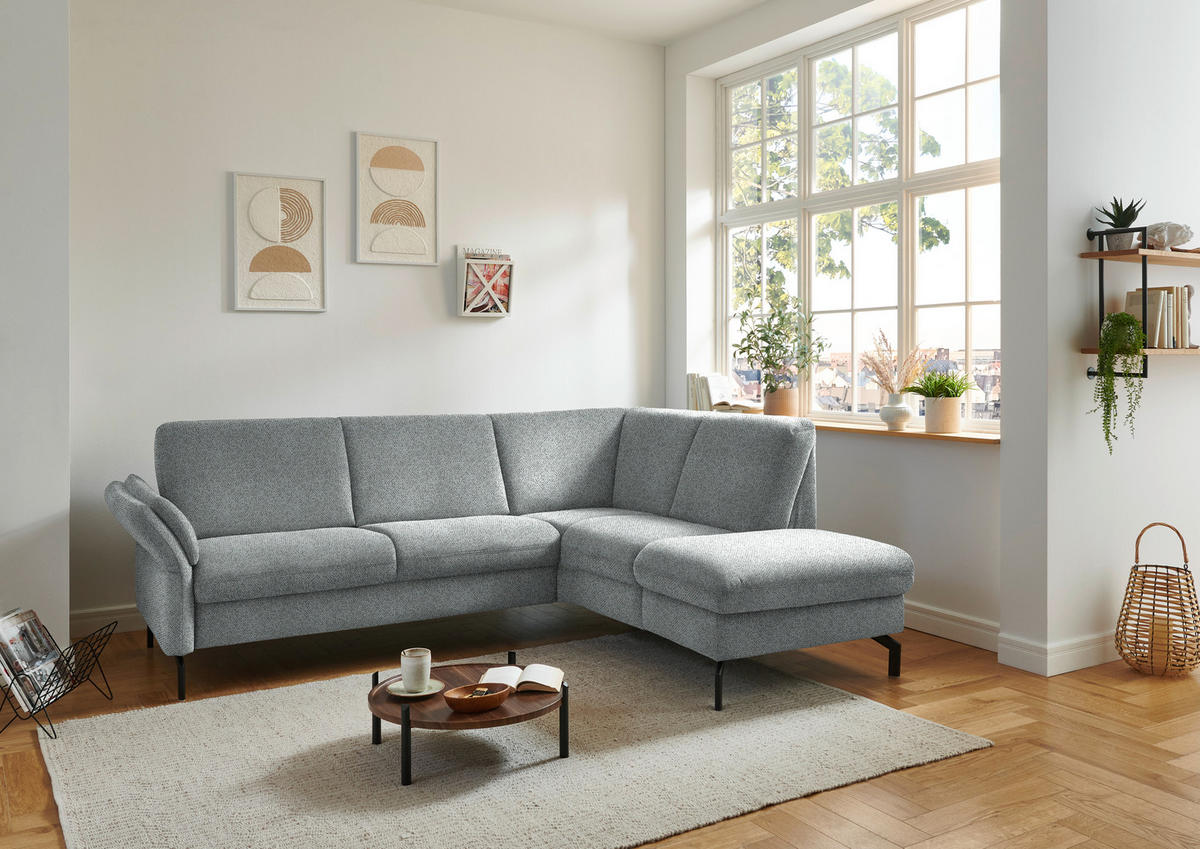 ECKSOFA in Flachgewebe Hellgrau  - Hellgrau/Schwarz, Konventionell, Textil/Metall (241/190cm) - Beldomo Comfort