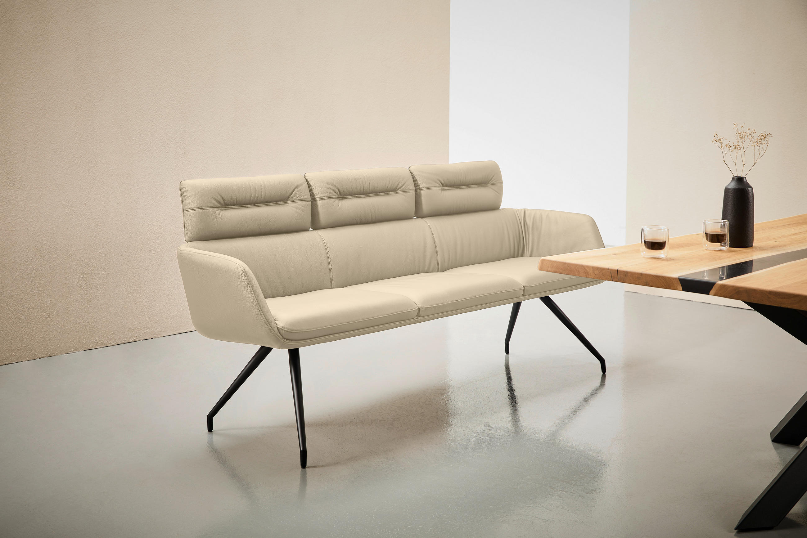 SITZBANK 200/91/70 cm Echtleder Taupe, Schwarz  - Taupe/Schwarz, Design, Leder/Metall (200/91/70cm) - Dieter Knoll