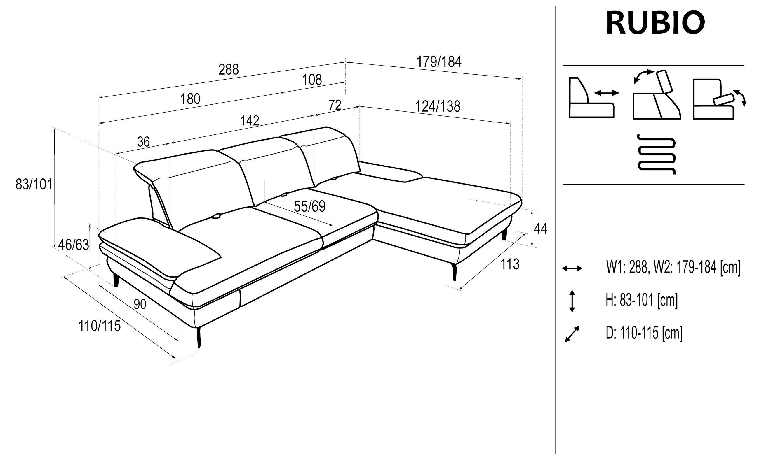 ECKSOFA in Webstoff Grau  289/180 cm  - Schwarz/Grau, Design, Textil/Metall (289/180cm) - Stylife