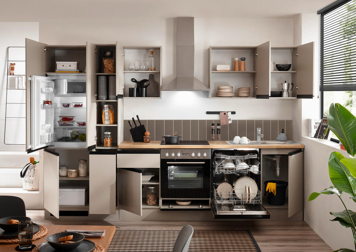 KÜCHENBLOCK 310 cm   in Seidengrau  - Eichefarben/Seidengrau, Trend, Holzwerkstoff/Metall (310cm) - P & B