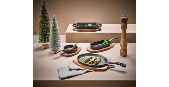 BRATPFANNE  - Schwarz/Naturfarben, Basics, Holz/Metall (22,5/12,8/3cm) - Homeware Profession.
