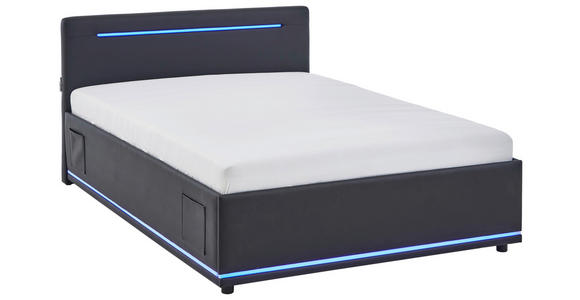 POLSTERBETT 140/200 cm,  in Schwarz, Beleuchtung,  - Schwarz, Design, Kunststoff/Textil (140/200cm) - Xora