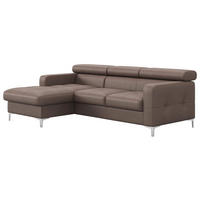 ECKSOFA 168/227 cm  in Echtleder Hellbraun Bettkasten, Schlaffunktion, Rücken echt, Kopfteilverstellung, Kopfstütze  168/227 cm  - Chromfarben/Hellbraun, Design, Leder/Metall (168/227cm) - Livetastic