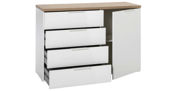 KOMMODE 120/83/44 cm in Eiche Artisan, Weiß Hochglanz - Weiß Hochglanz/Schwarz, Basics, Holzwerkstoff/Kunststoff (120/83/44cm) - Carryhome