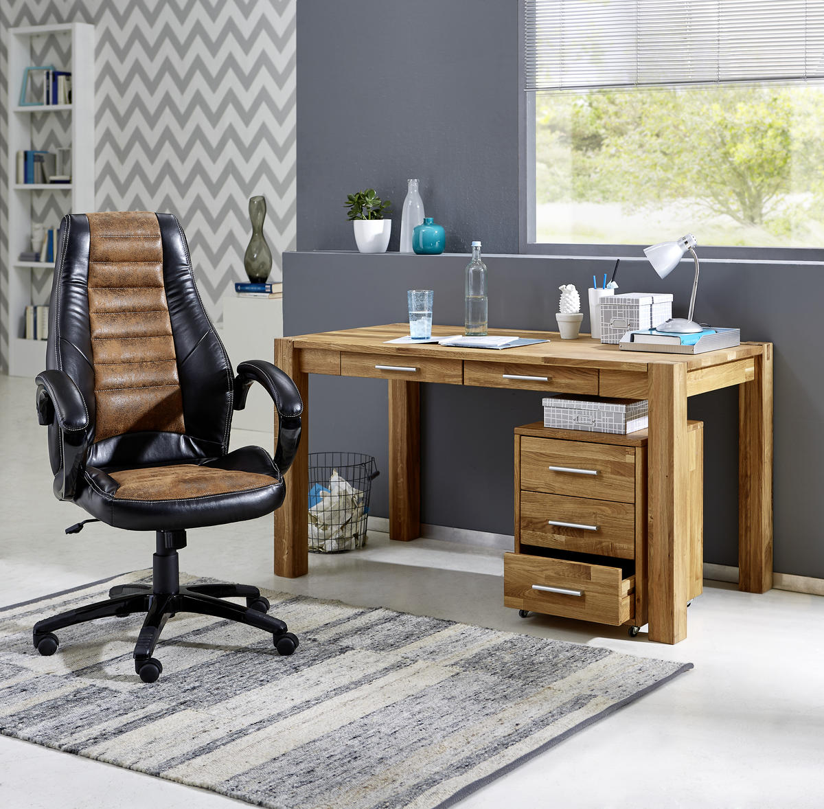 SCHREIBTISCH 140/70/76 cm  in Wildeiche  - Wildeiche/Alufarben, Natur, Holz/Kunststoff (140/70/76cm) - Linea Natura