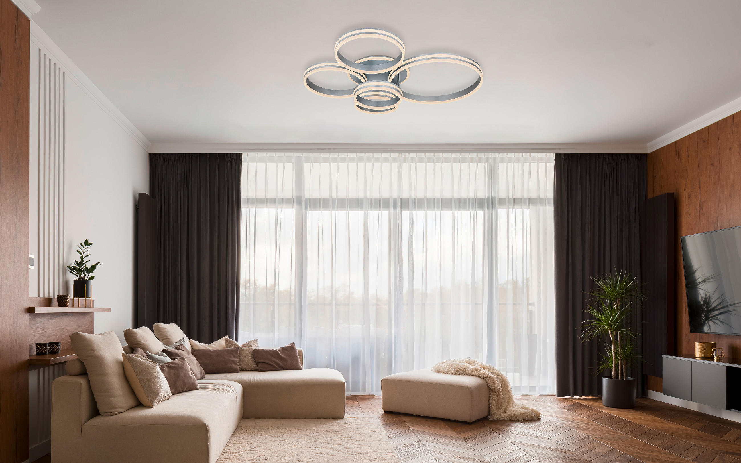 LED-DECKENLEUCHTE 120 W    114/90/20 cm  - Opal/Grau, Design, Kunststoff/Metall (114/90/20cm) - Globo