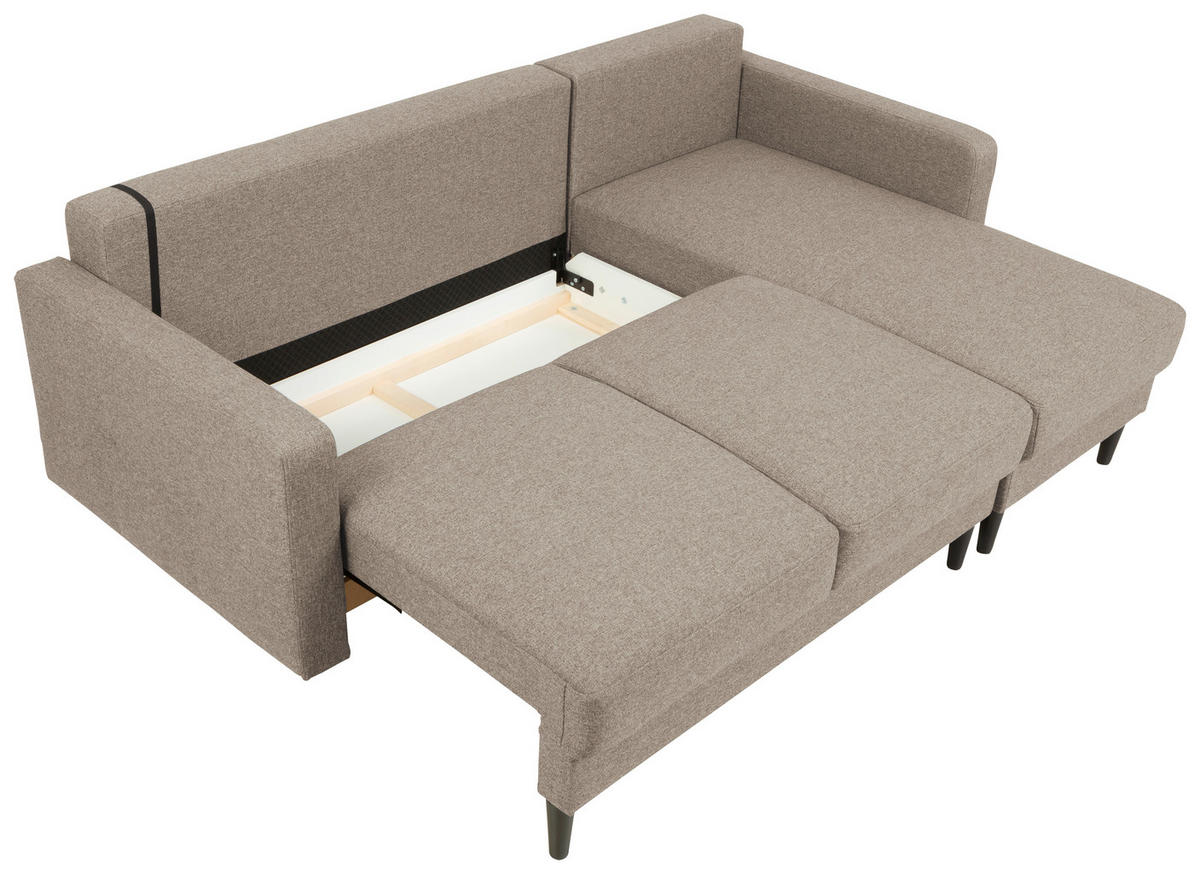 ECKSOFA in Chenille Beige  - Beige/Schwarz, Konventionell, Holz/Textil (223/157cm) - MID.YOU