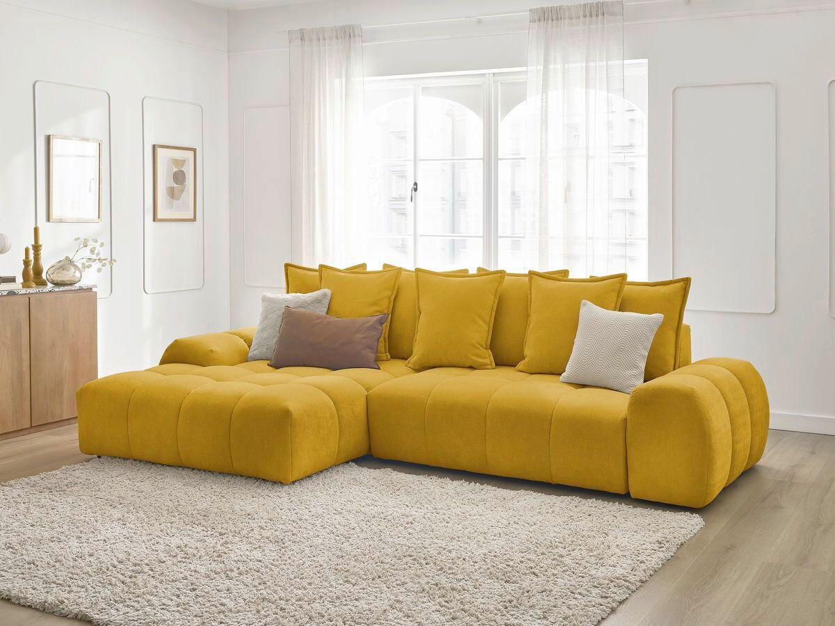 ECKSCHLAFSOFA EVEREST  mit Rücken echt, Armteil links, Armteil rechts Struktur Gelb  - Gelb/Schwarz, MODERN, Kunststoff/Textil (180/318cm) - Livetastic