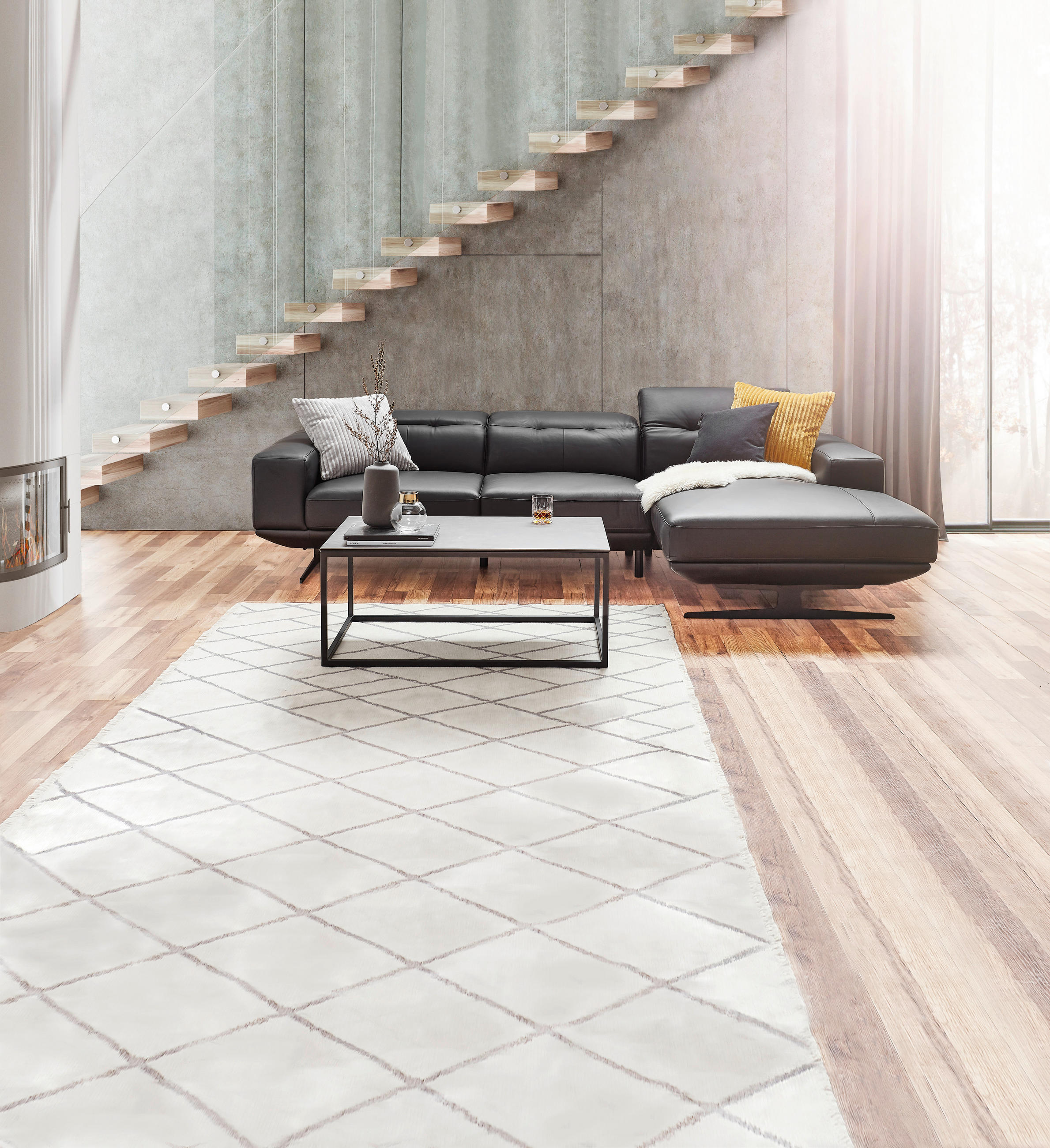 ECKSOFA in Echtleder Schwarz  - Schwarz, Design, Leder/Metall (282/162cm) - Xora