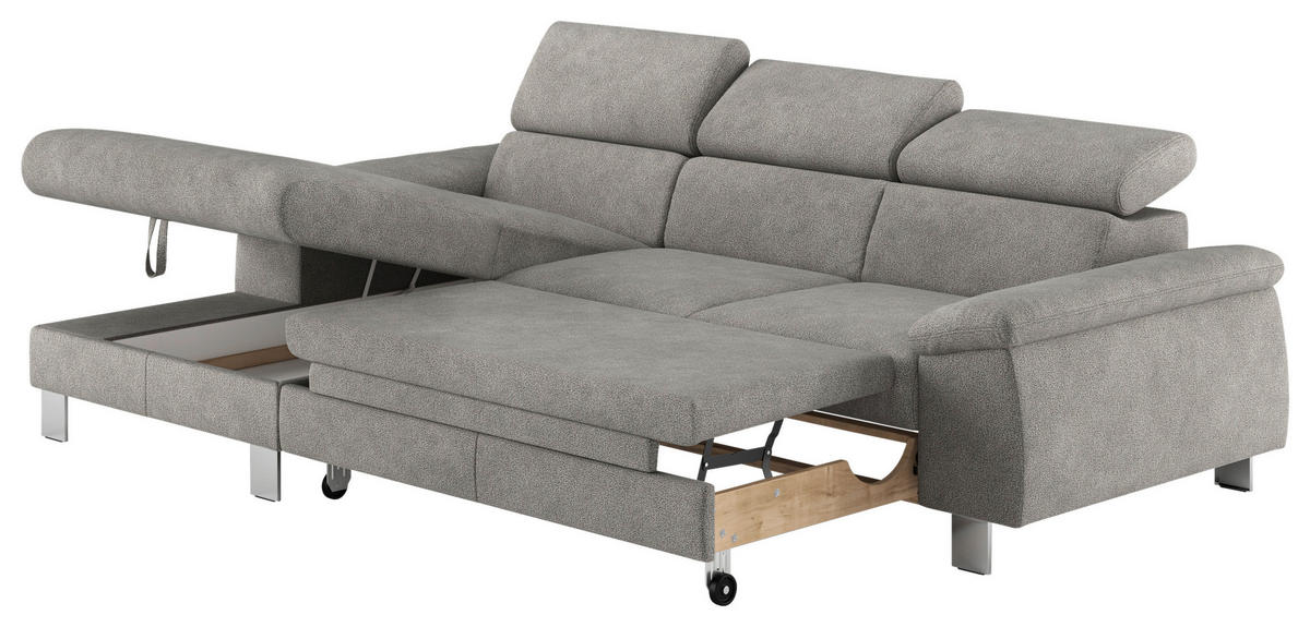 ECKSOFA Grau Flachgewebe  - Chromfarben/Grau, Design, Textil/Metall (166/244cm) - Livetastic