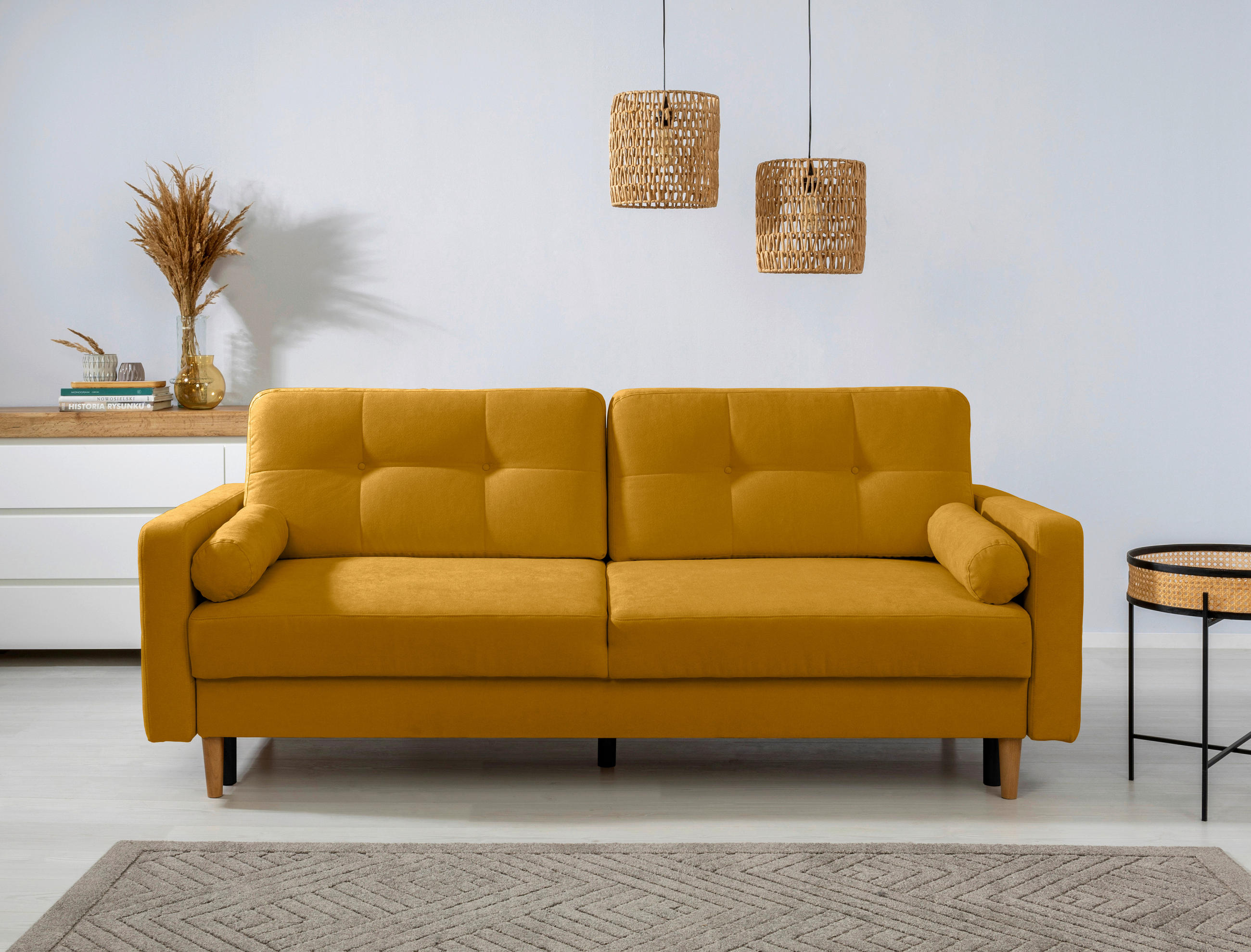 SCHLAFSOFA in Gelb  - Gelb/Buchefarben, Design, Holz/Textil (222/93/99cm) - MID.YOU