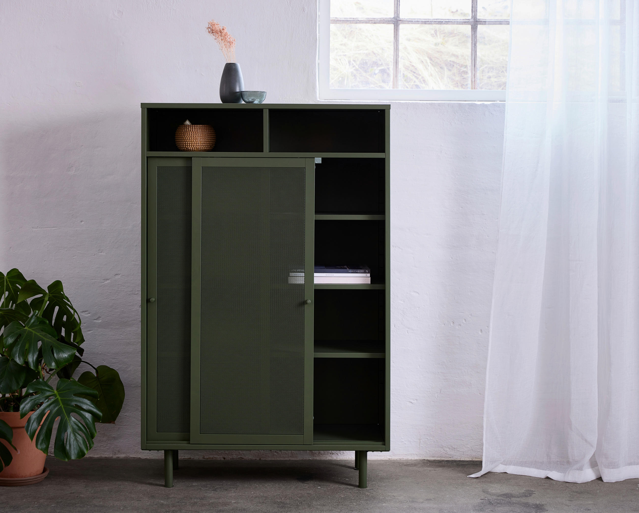 HIGHBOARD  in 90/140/40 cm  - Olivgrün, Basics, Metall (90/140/40cm) - Boxxx