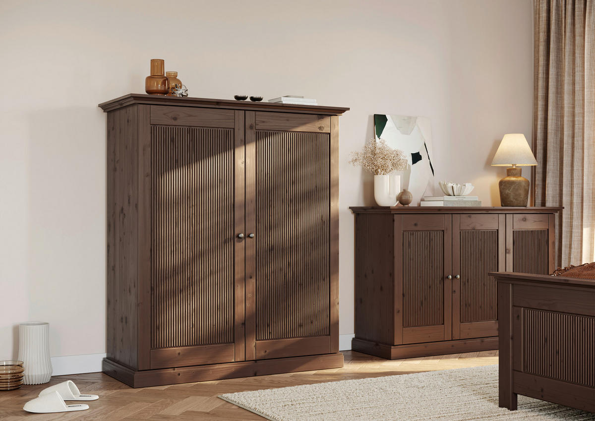 KLEIDERSCHRANK 129/147/63 cm,  in Dunkelbraun, 2 Tür(en)-türig  - Dunkelbraun/Silberfarben, KONVENTIONELL, Holz/Metall (129/147/63cm) - Linea Natura
