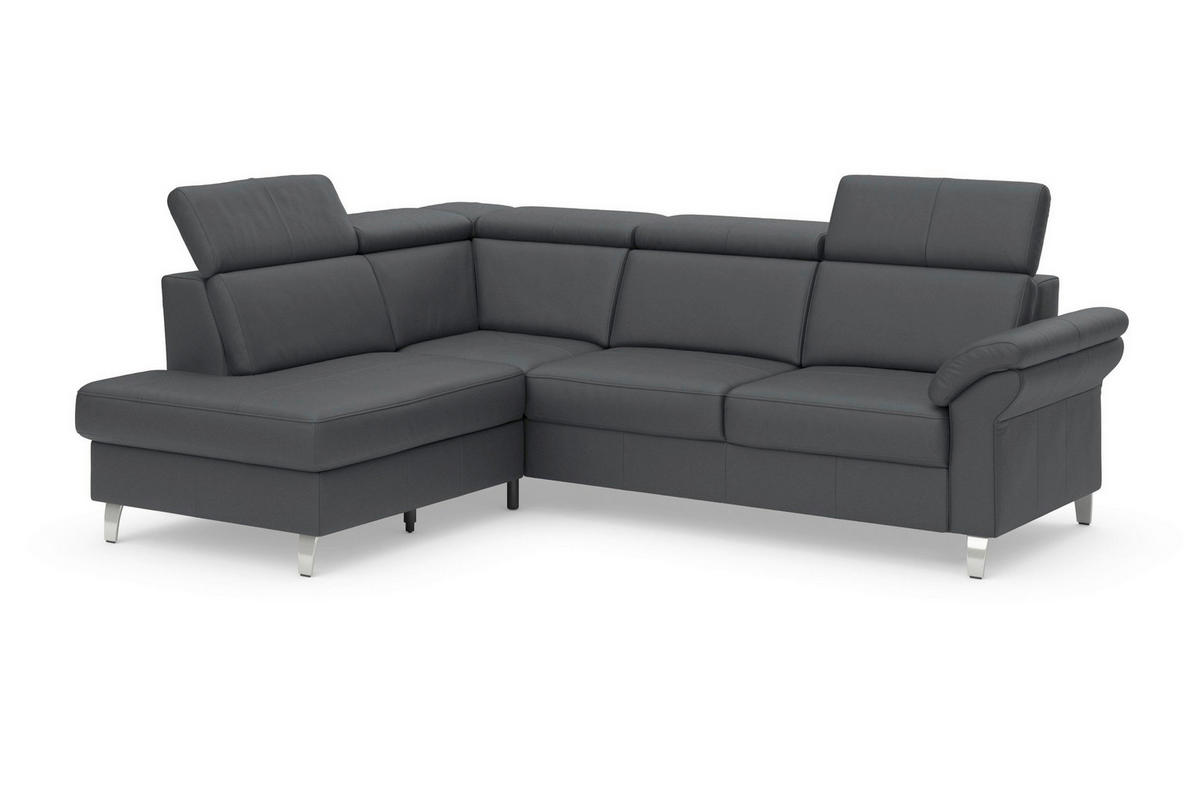 ECKSOFA 194/245 cm ARNGAST E in Echtleder Schwarz Kopfteilverstellung  194/245 cm  - Chromfarben/Schwarz, Basics, Leder/Textil (194/245cm) - Sit & More