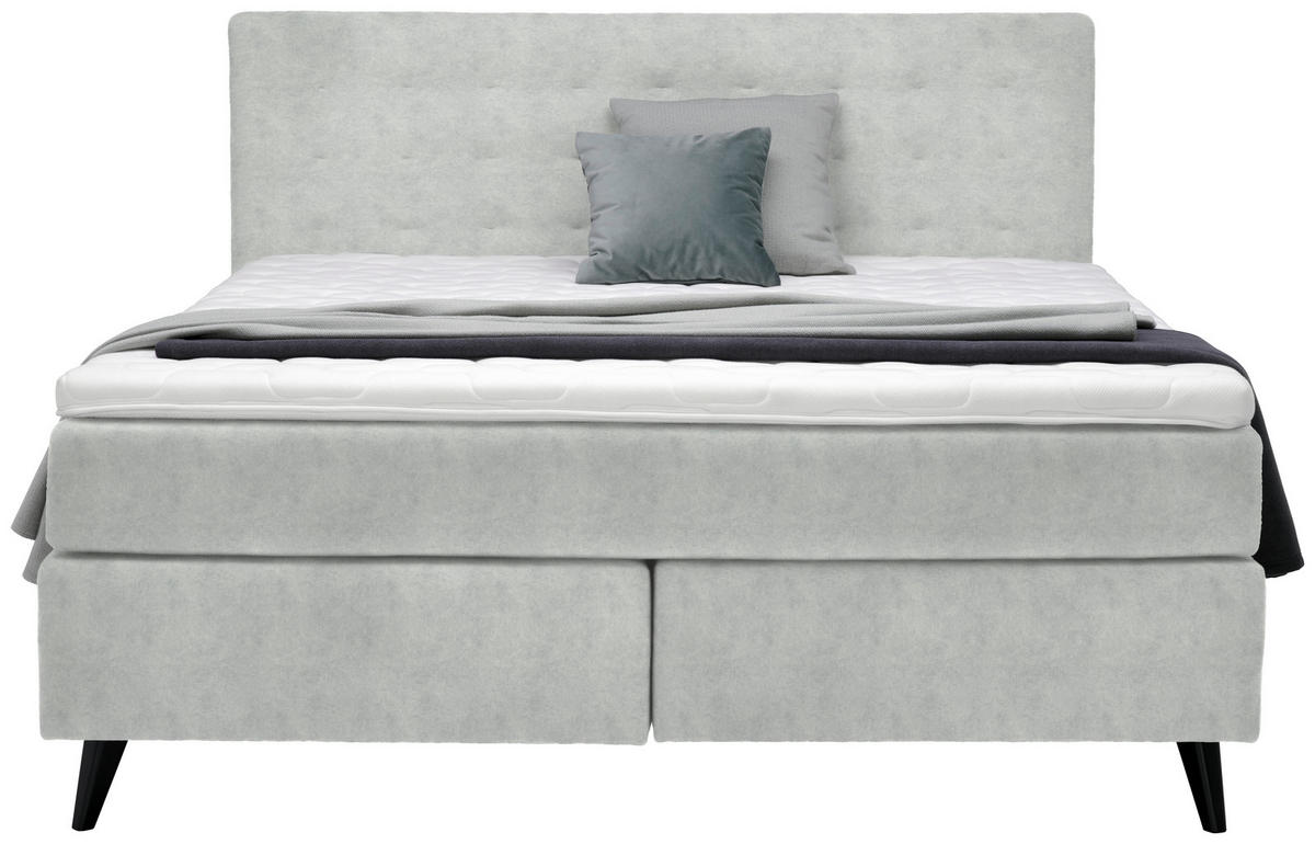 BOXSPRINGBETT 180/200 cm  in Hellgrau  - Hellgrau/Schwarz, Konventionell, Holz/Textil (180/200cm) - Voleo