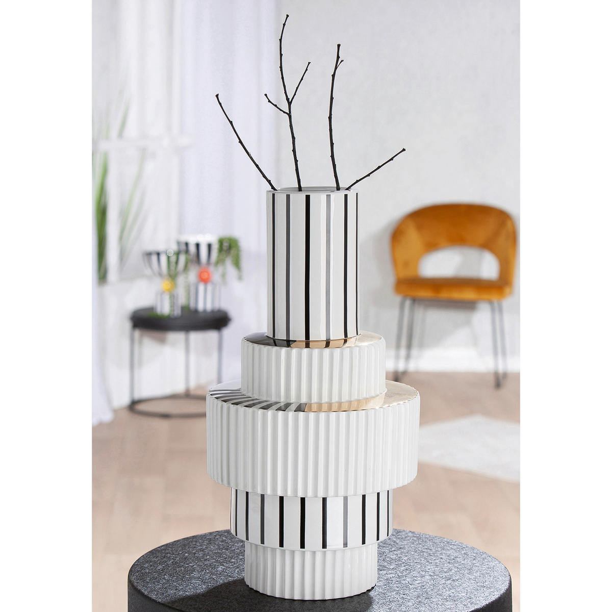 BODENVASE LIVELLO  - Schwarz/Weiß, Basics, Keramik (24/48cm)