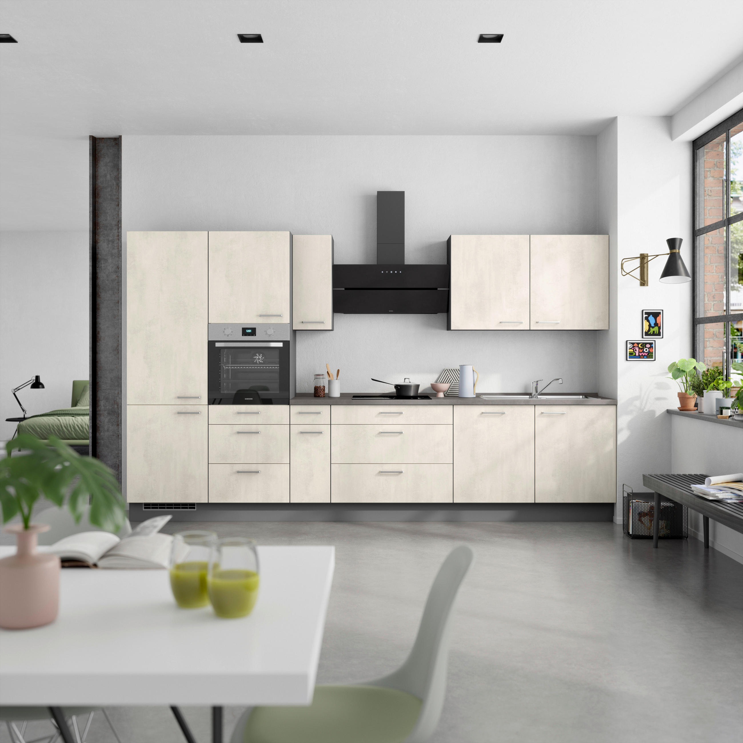 KÜCHENBLOCK Riva 360 cm  in Weiß, Schieferfarben  - Schieferfarben/Edelstahlfarben, MODERN, Holzwerkstoff/Metall (360cm) - Nobilia