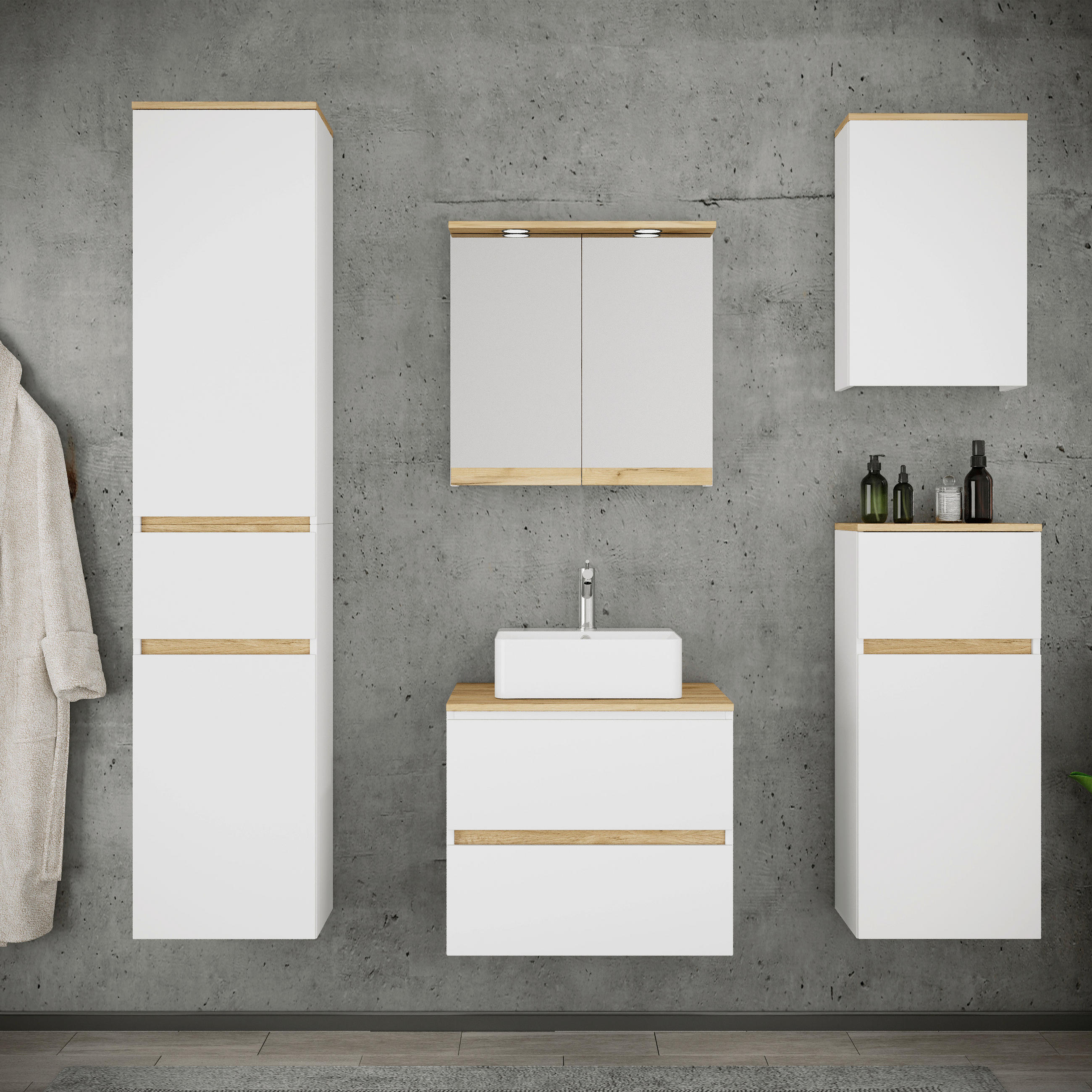 BADEZIMMER 6-teilig  in 140 cm  - Honigeiche/Weiß, Trend, Keramik/Holzwerkstoff (140cm) - MID.YOU