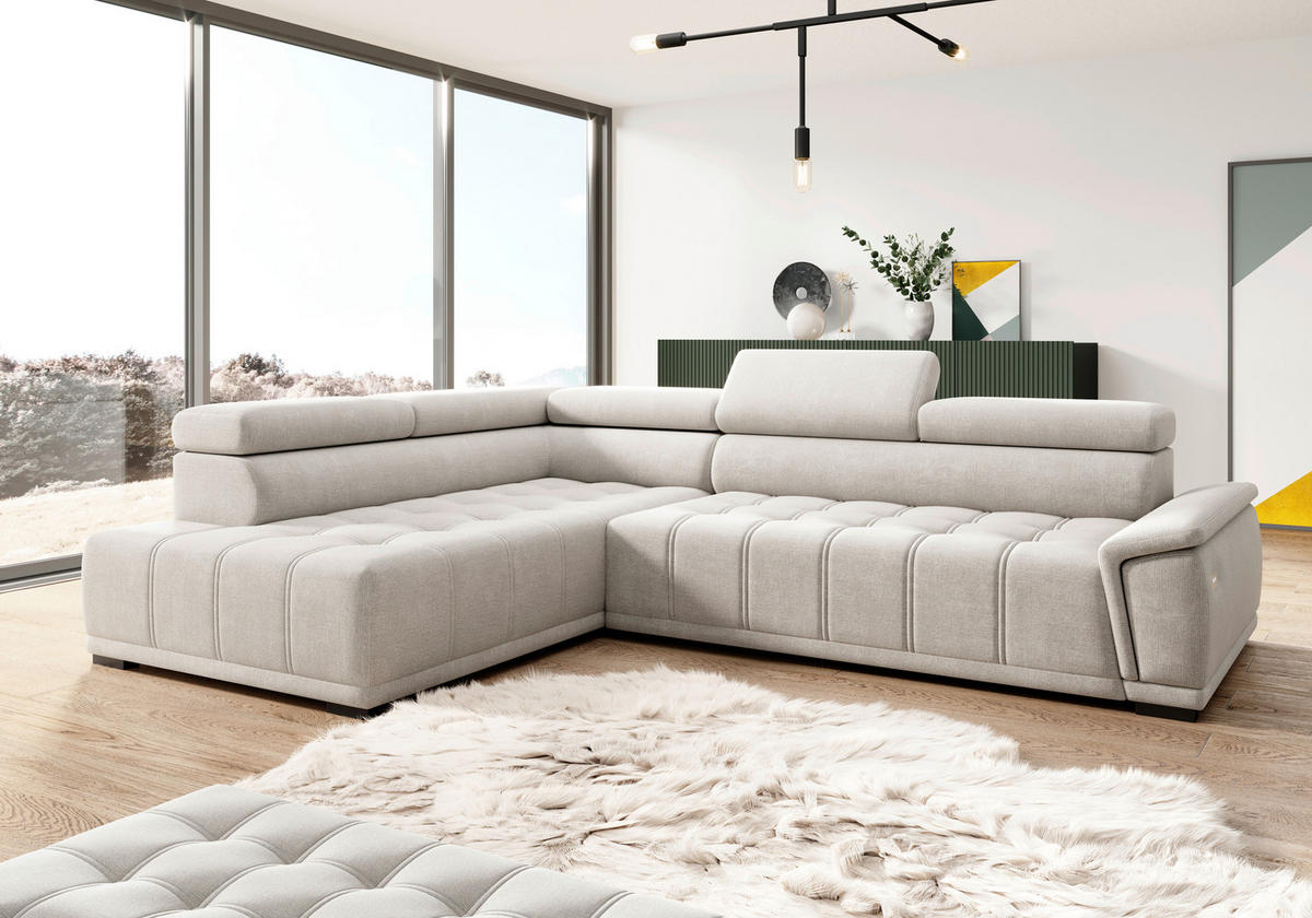 HÖRNSOFFA i chenille, vävt tyg gråvit  - gråvit/svart, Modern, textil/plast (206/283cm) - MID.YOU