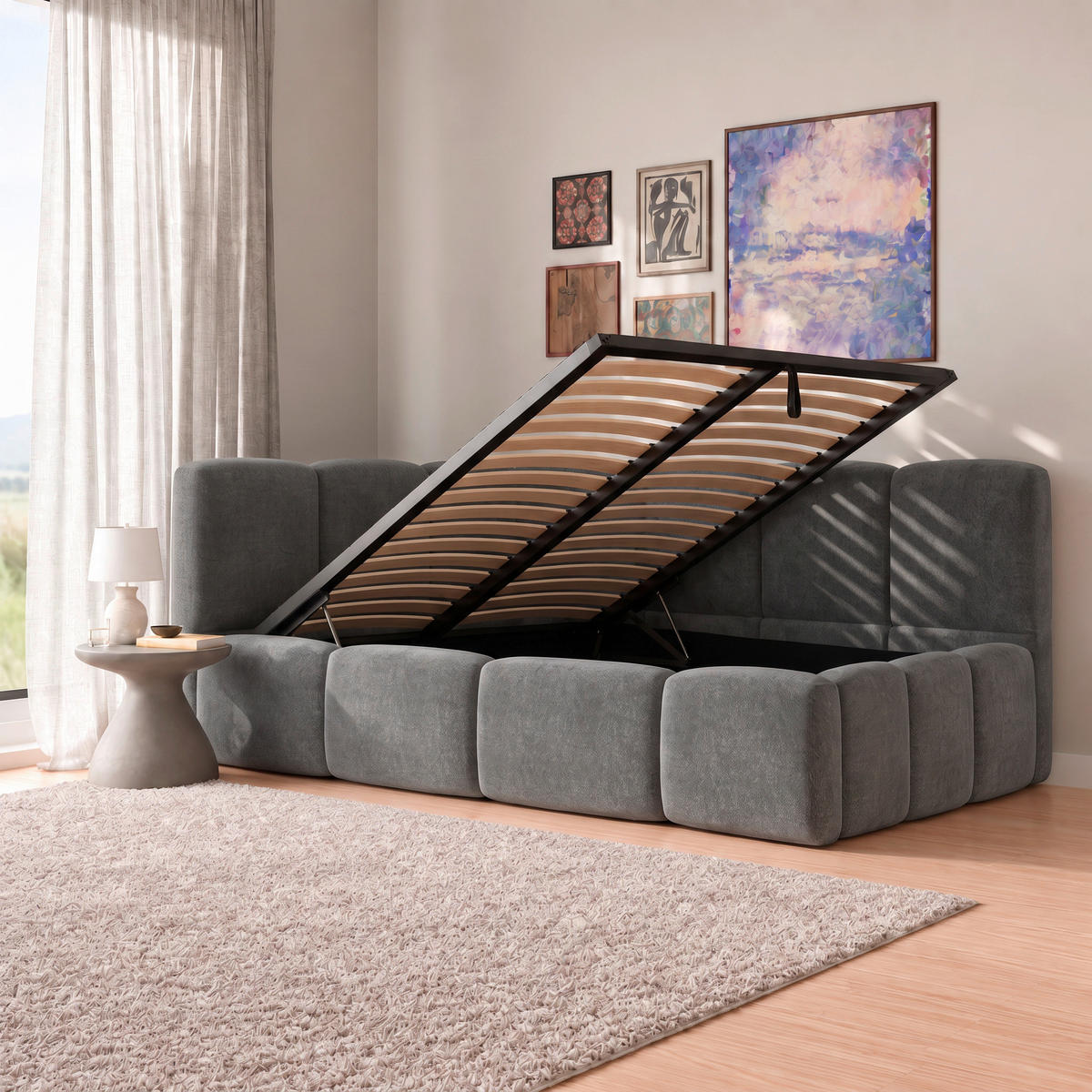 POLSTERBETT 140/200 cm,  in Anthrazit, Lattenrost, Bettkasten,  - Anthrazit/Schwarz, Design, Holz/Textil (140/200cm) - Chameo