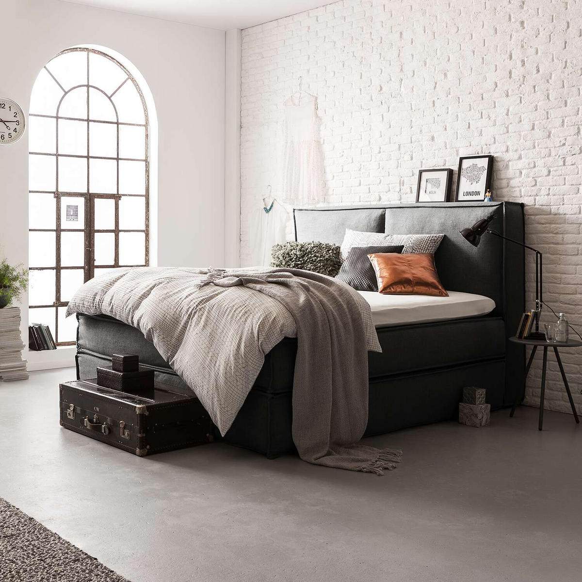 BOXSPRINGBETT 160/220 cm  in Anthrazit  - Anthrazit/Schwarz, Design, Kunststoff/Textil (160/220cm) - home24