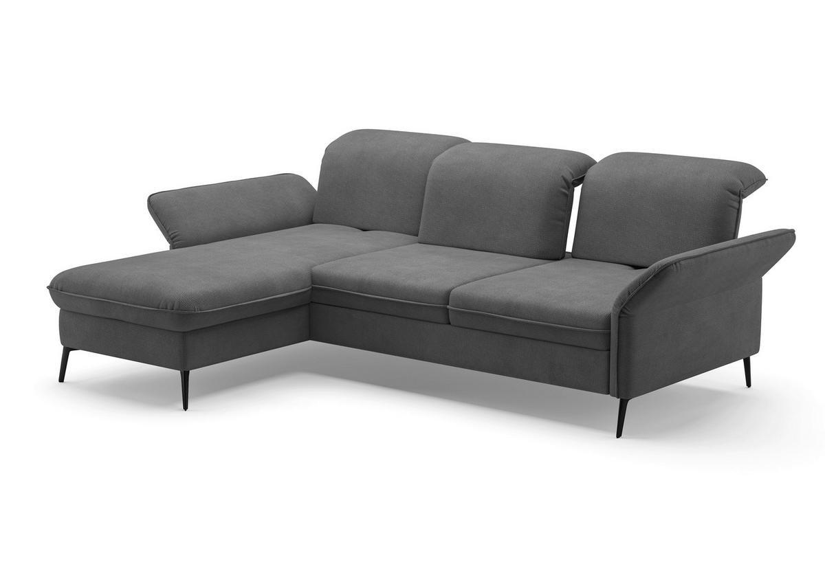 ECKSOFA in Flachgewebe Grau  198/264 cm  - Schwarz/Grau, KONVENTIONELL, Textil/Metall (198/264cm) - Sit & More