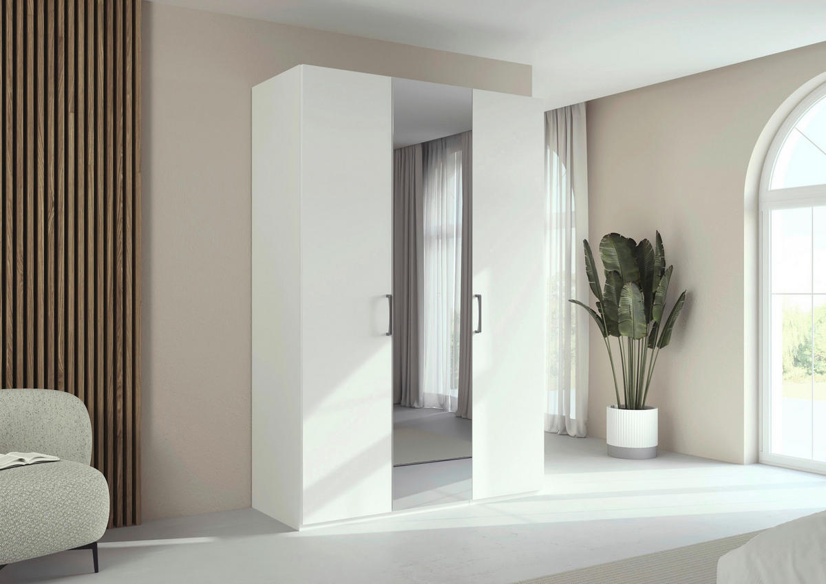 DREHTÜRENSCHRANK 151/223/61 cm,  in Weiß, 3-türig  - Chromfarben/Edelstahlfarben, Basics, Glas/Holzwerkstoff (151/223/61cm) - Novel