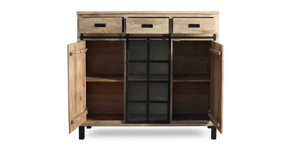 HIGHBOARD  148/135/42 cm 3 Schublade(n)  - Graubraun/Schwarz, LIFESTYLE, Glas/Holz (148/135/42cm) - Landscape