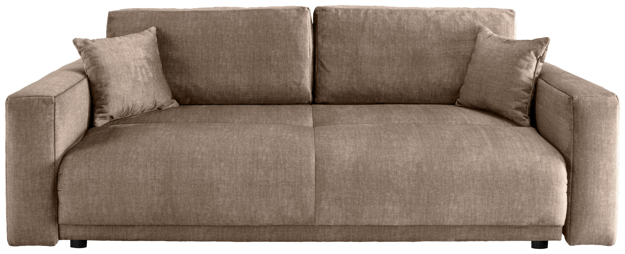 SCHLAFSOFA  mit Liegefunktion, Rücken echt Velours Hellbraun  - Hellbraun/Schwarz, MODERN, Kunststoff/Textil (245/86/126cm) - Livetastic