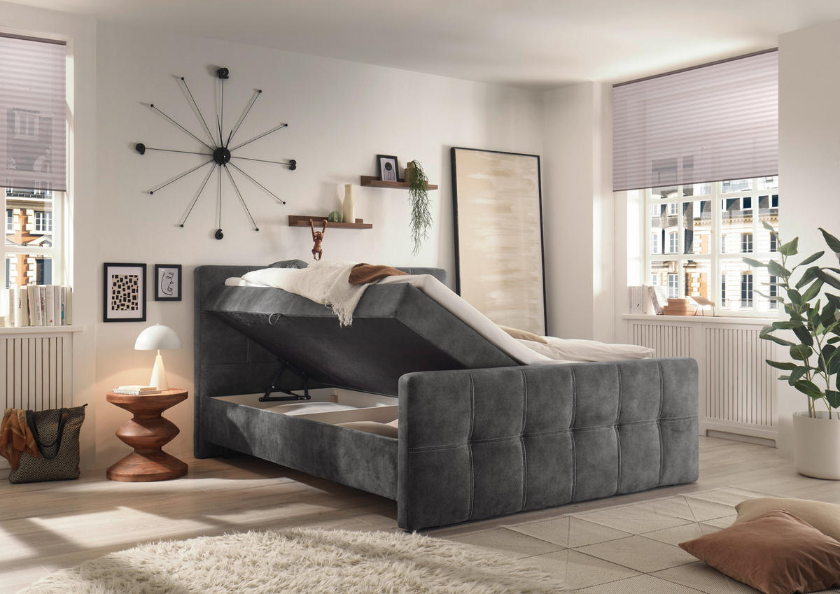 BOXBETT 180/200 cm  in Anthrazit  - Anthrazit/Schwarz, Modern, Holzwerkstoff/Kunststoff (180/200cm) - MID.YOU