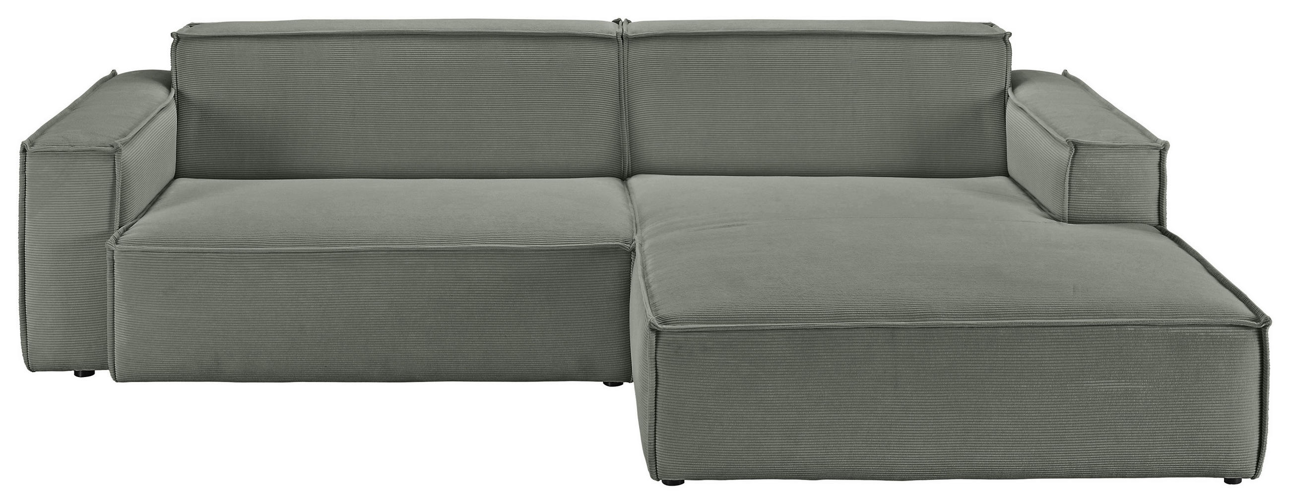 ECKSOFA in Feincord Olivgrün  - Schwarz/Olivgrün, Konventionell, Kunststoff/Textil (276/168cm) - Hom`in