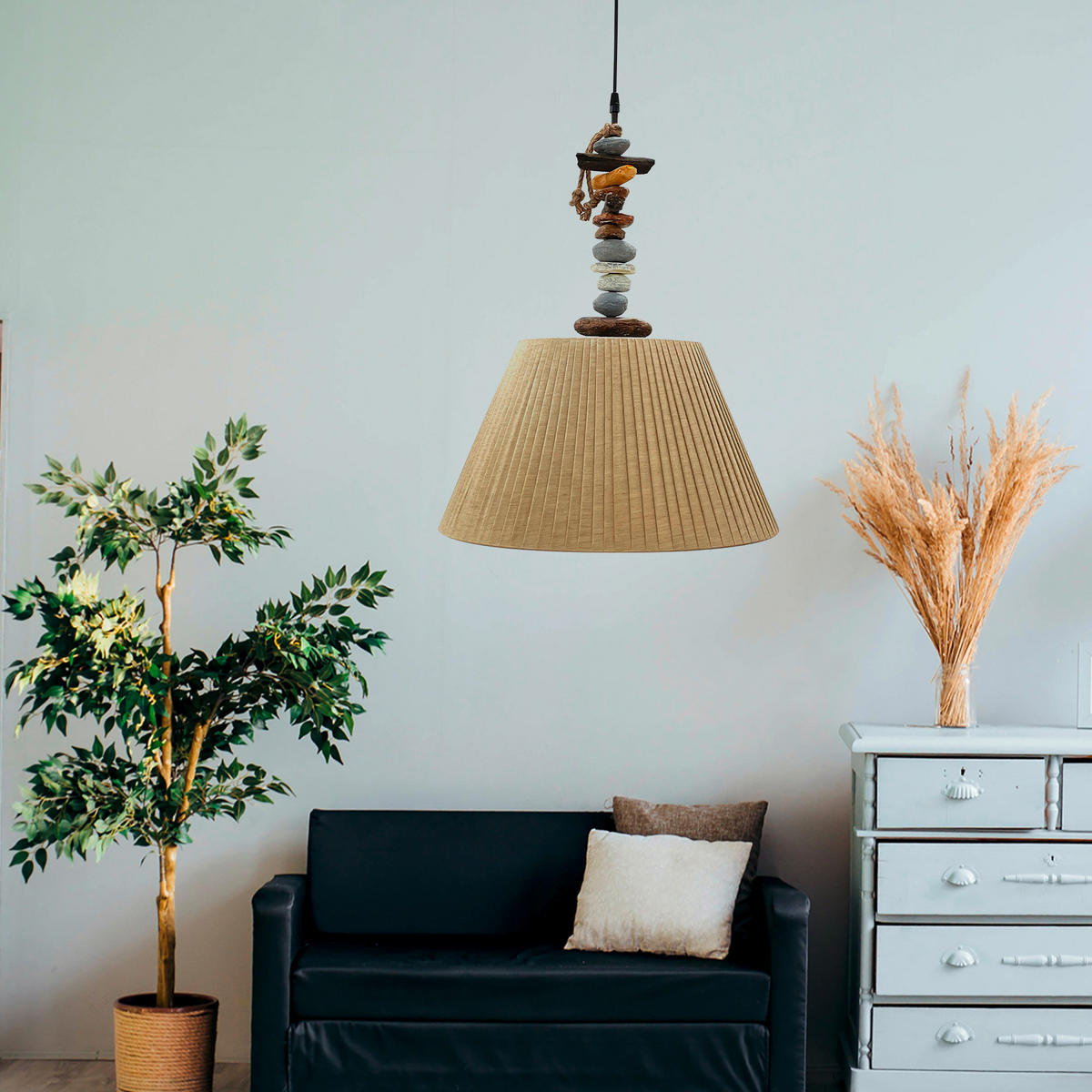 PENDELLEUCHTE 45/110 cm  - Hellbraun/Dunkelbraun, KONVENTIONELL, Kunststoff/Textil (45/110cm)