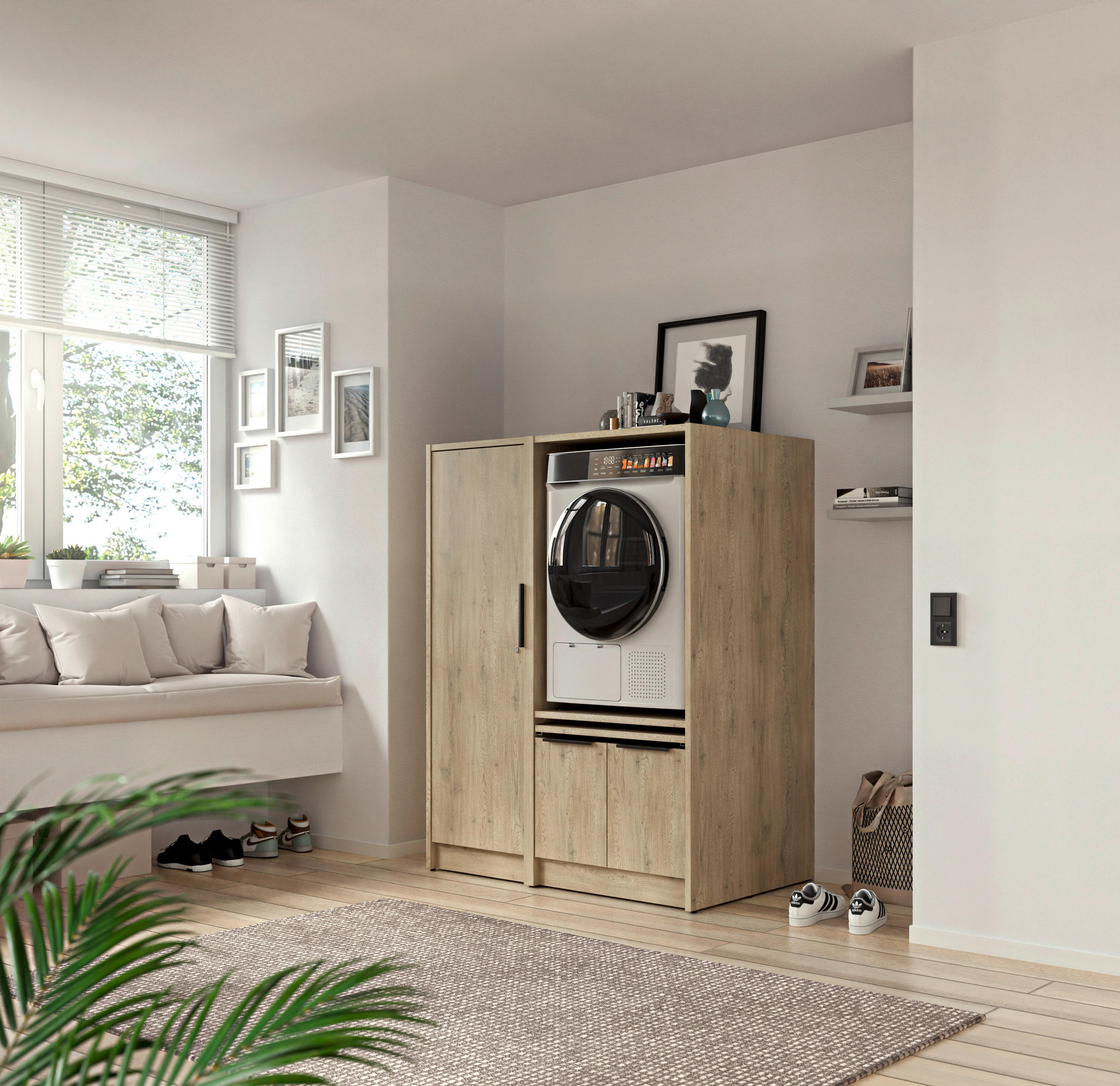 MEHRZWECKSCHRANK 50/150/68 cm  - Eichefarben/Schwarz, Basics, Holzwerkstoff/Kunststoff (50/150/68cm) - MID.YOU