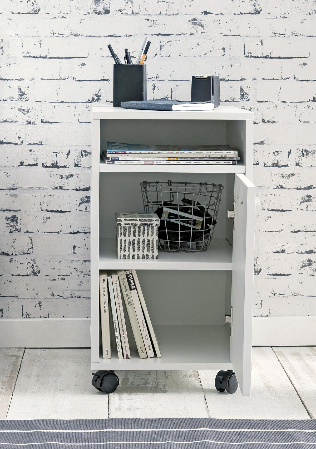 ROLLCONTAINER 33/60/38 cm  - Weiss/Silberfarben, Konventionell, Holzwerkstoff/Kunststoff (33/60/38cm) - MID.YOU