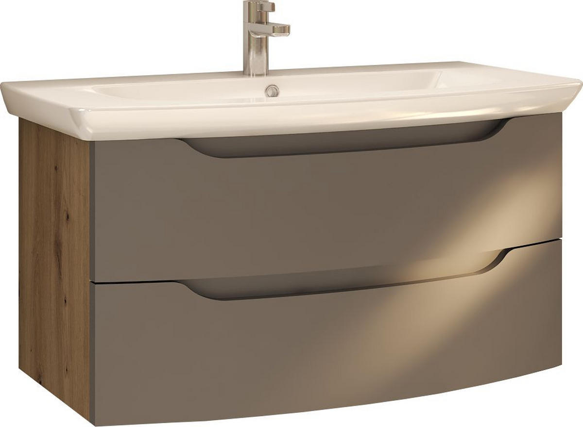 SKŘÍŇKA S UMYVADLEM, antracitová, barvy dubu, 90/50/51 cm - bílá/barvy dubu, Moderní, kompozitní dřevo/keramika (90/50/51cm) - Stylife