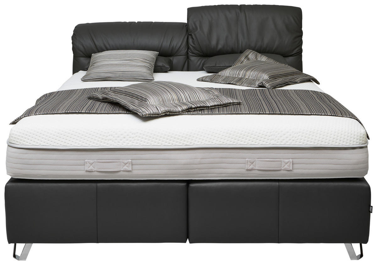 POSTELJA BOXSPRING 180 cm   x 200 cm  , usnje črna  - barve kroma/črna, Design, usnje (180/200cm) - Dieter Knoll