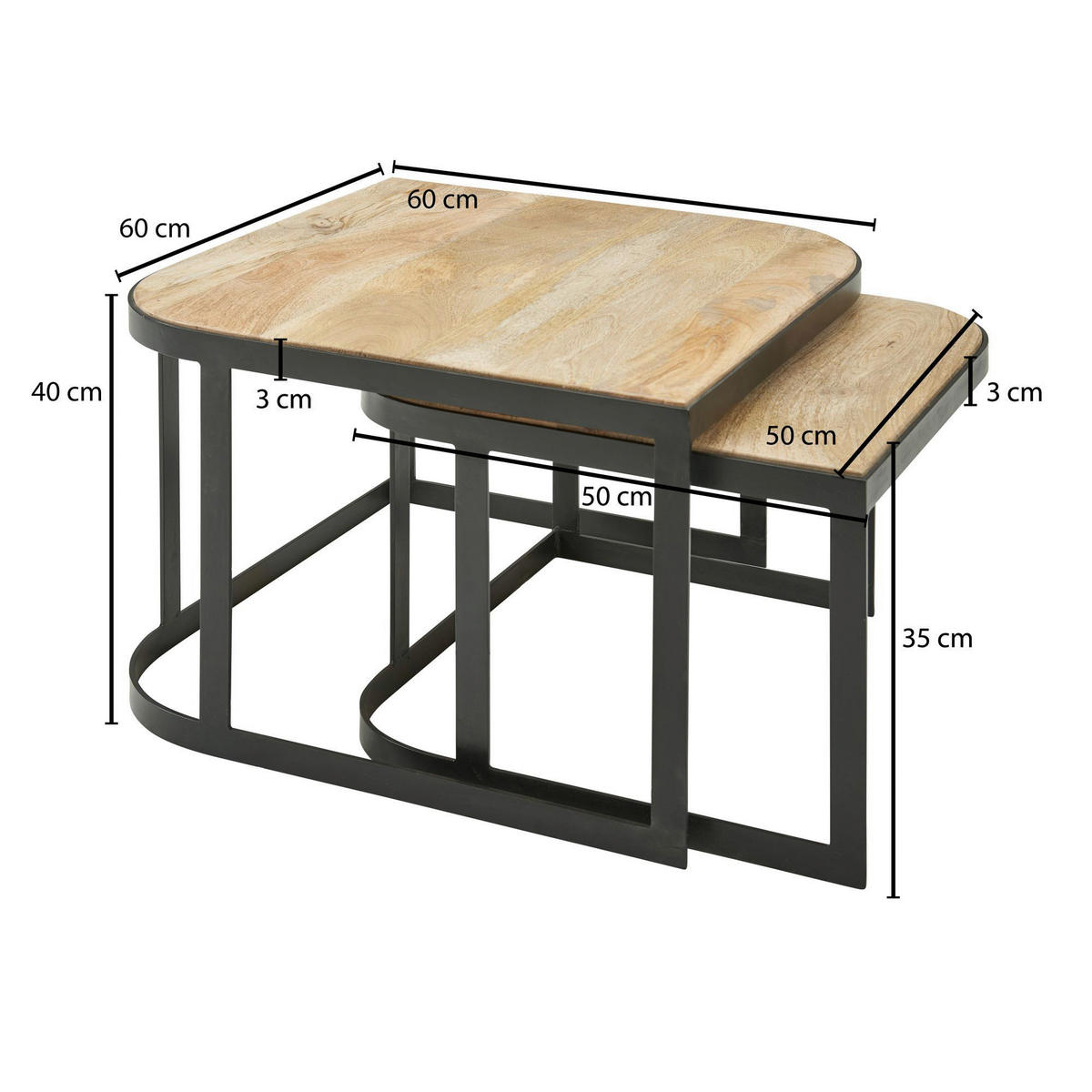DOHÁNYZÓASZTAL SZETT fa 60/60/40 cm   - fekete/világosbarna, Modern, fa/fém (60/60/40cm) - MID.YOU