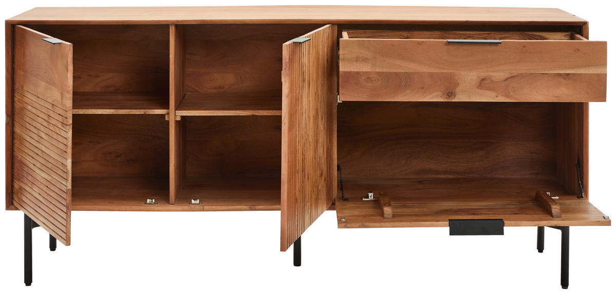 SIDEBOARD Doha  in 180/82/42 cm  - Schwarz/Naturfarben, KONVENTIONELL, Holz/Metall (180/82/42cm) - Livetastic