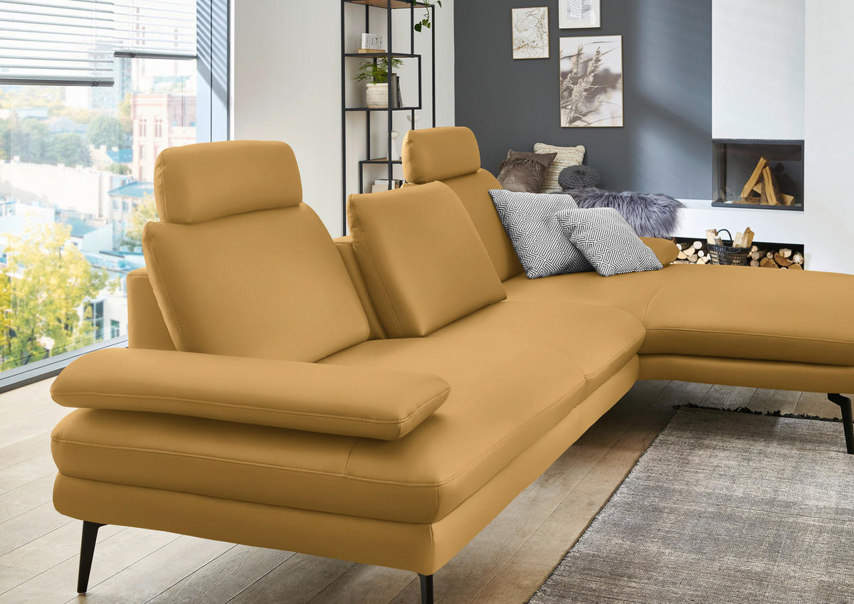 ECKSOFA in Echtleder Gelb  - Gelb/Schwarz, Design, Leder/Metall (310/180cm) - Dieter Knoll