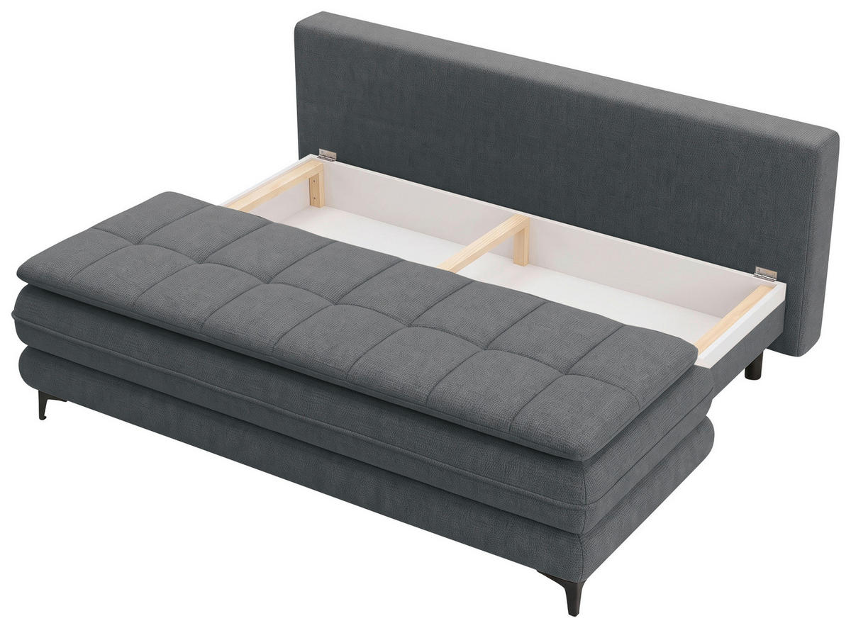 SCHLAFSOFA Chenille Grau  inkl. Bettkasten, Schlaffunktion, Topper  - Schwarz/Grau, Design, Textil/Metall (200/95/92cm) - Stylife