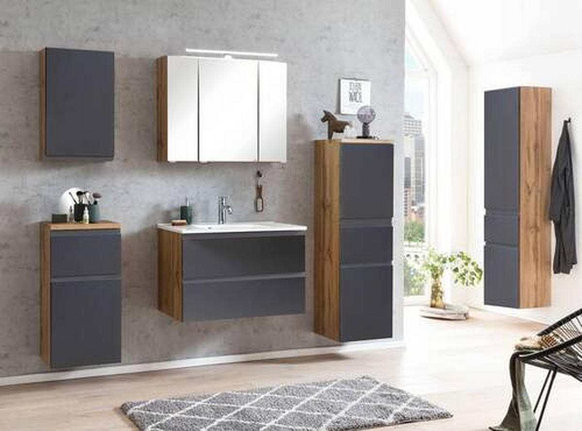 WASCHTISCHKOMBI 80 cm  - Weiss/Eiche Wotan, Modern, Holzwerkstoff/Stein (80cm) - Held