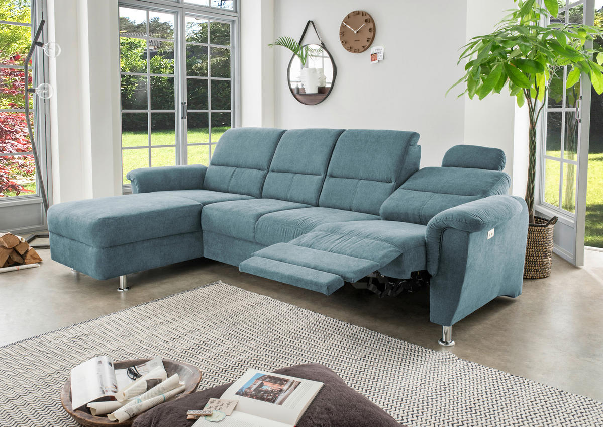 ECKSOFA Hellblau Mikrofaser  - Chromfarben/Hellblau, KONVENTIONELL, Textil/Metall (165/292cm) - Livetastic