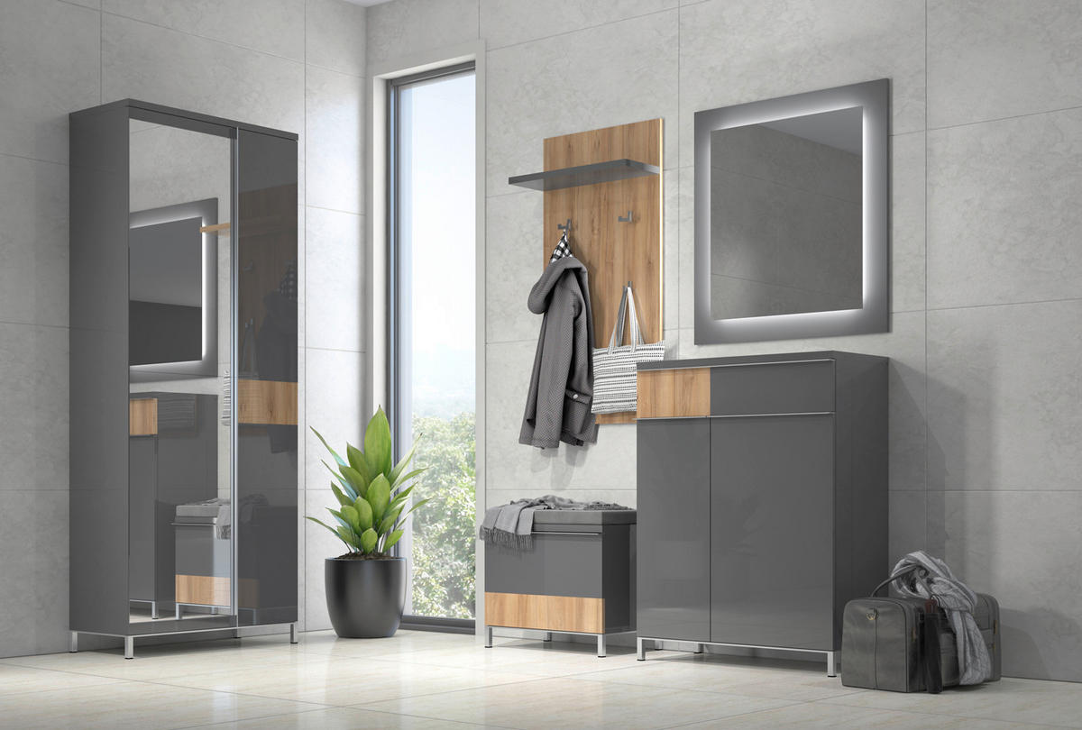 VITRINA boja orahovog drveta, antracit visoki sjaj   - boja oraha/boja nikla, Dizajnerski, staklo/metal (76/192/35cm)