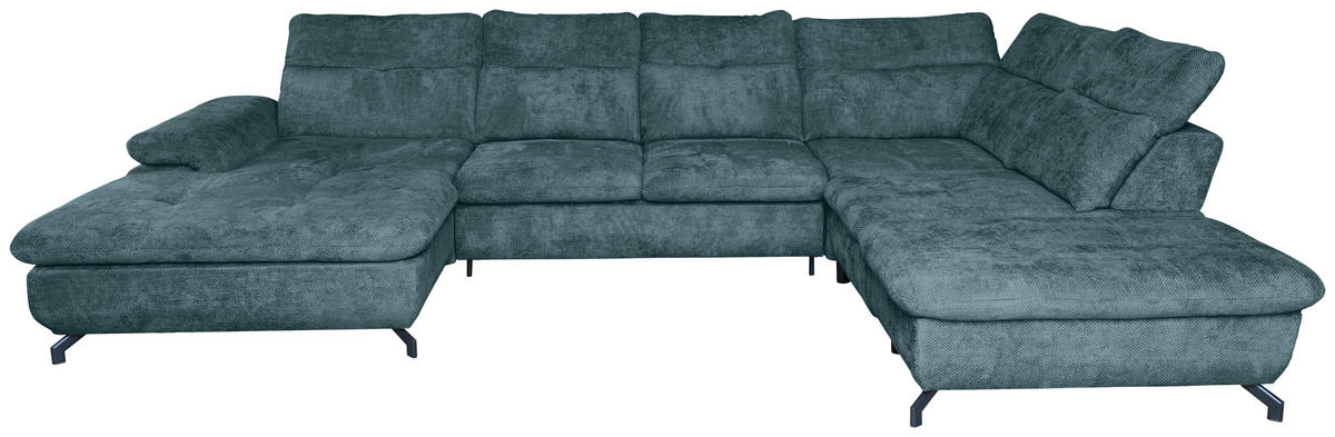 WOHNLANDSCHAFT  in Struktur Blau  - Blau/Schwarz, KONVENTIONELL, Textil/Metall (188/357/253cm) - Carryhome